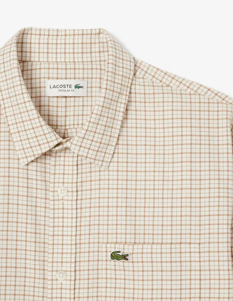 Camisa Lacoste de Franela de Cuadros Beige Hombre