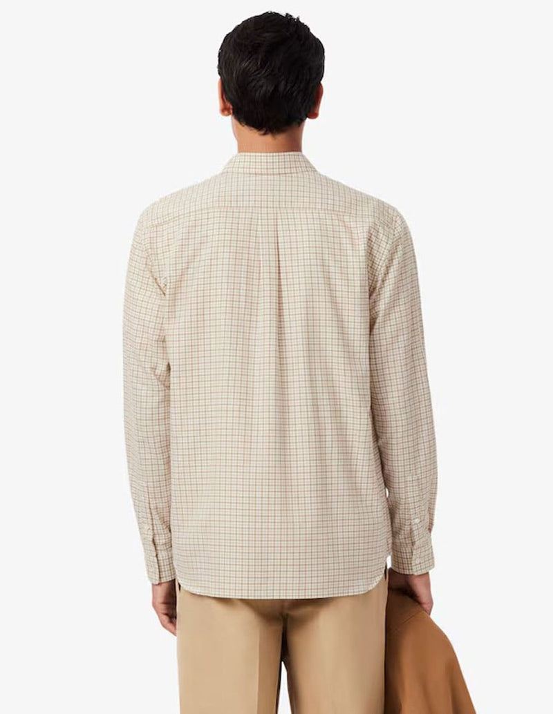 Camisa Lacoste de Franela de Cuadros Beige Hombre
