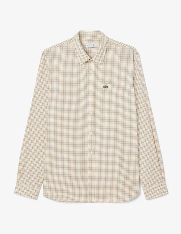 Camisa Lacoste de Franela de Cuadros Beige Hombre