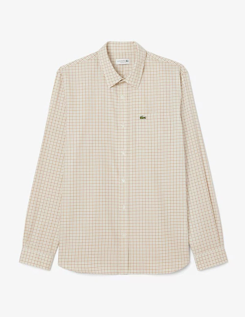 Camisa Lacoste de Franela de Cuadros Beige Hombre