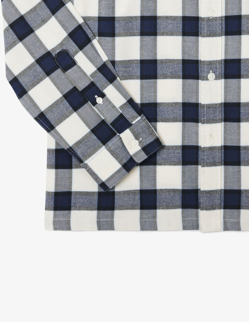 Camisa Lacoste de Franela de Cuadros Blanca y Azul Hombre