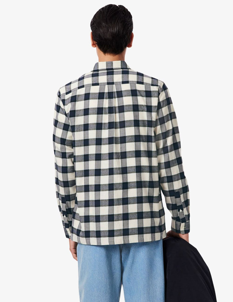 Camisa Lacoste de Franela de Cuadros Blanca y Azul Hombre