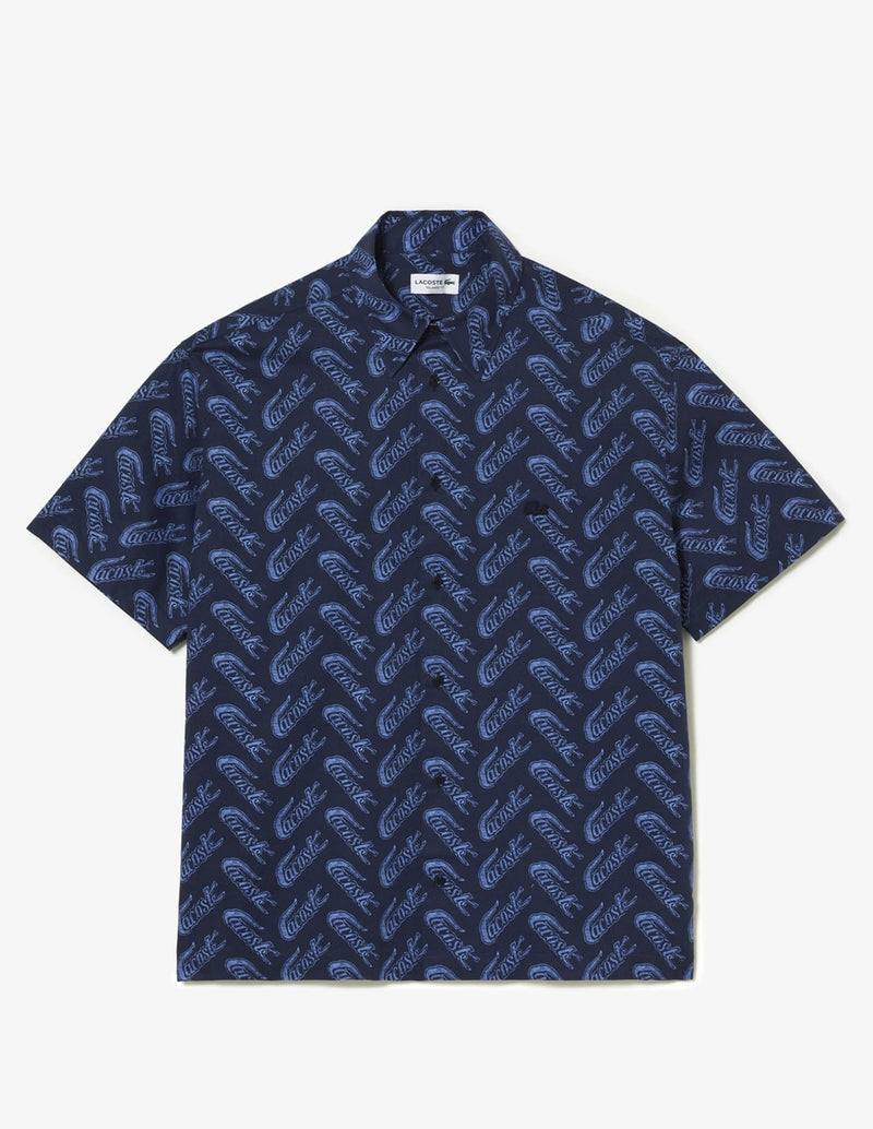 Camisa Lacoste con Estampado Vintage Azul Marino Hombre