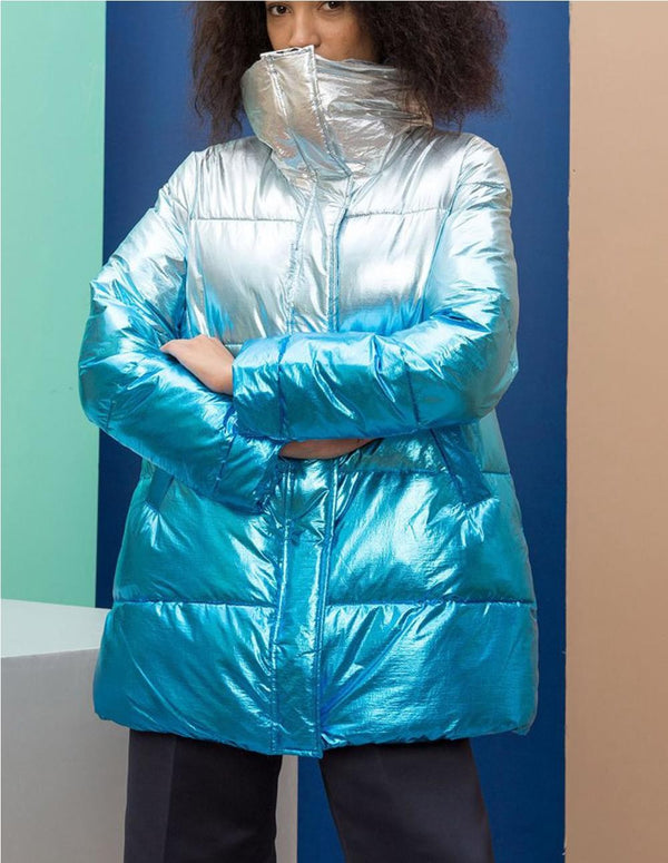 Womens Canadian Catherine Short Silver Puffer Coat