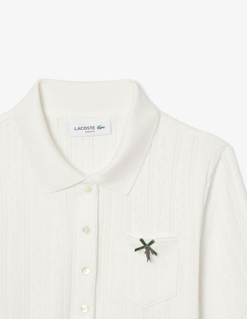 Polo Lacoste de Pointelle L.12.D Blanco Mujer