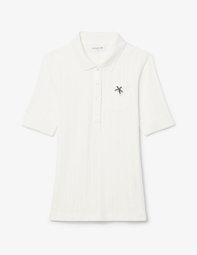 Polo Lacoste de Pointelle L.12.D Blanco Mujer