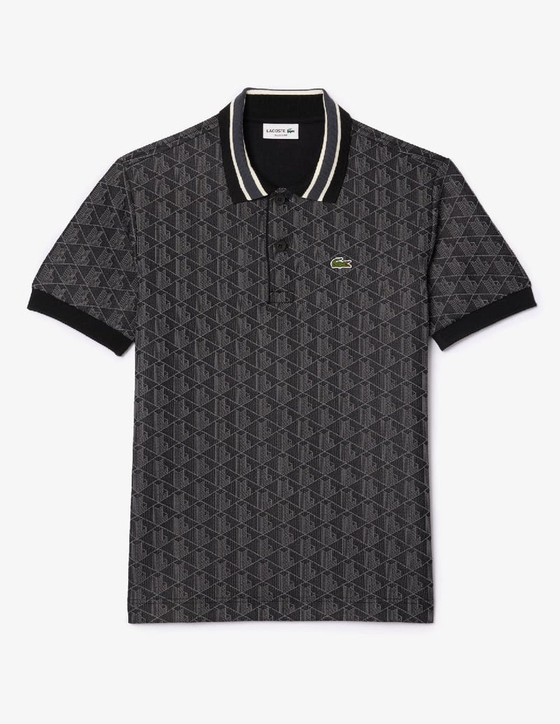 Polo Lacoste con Logo Monogram Negro Hombre