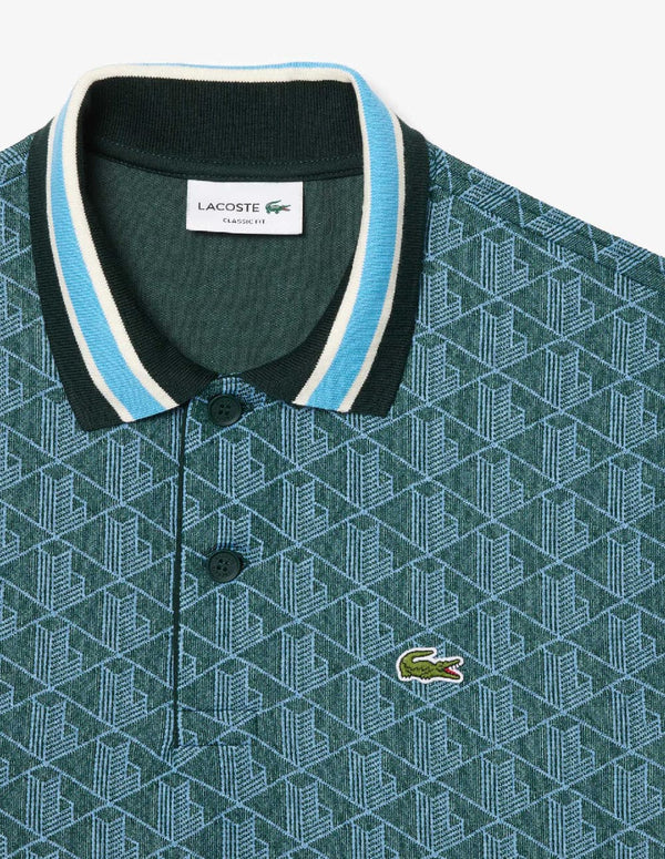 Polo Lacoste con Logo Monogram Verde y Azul Hombre