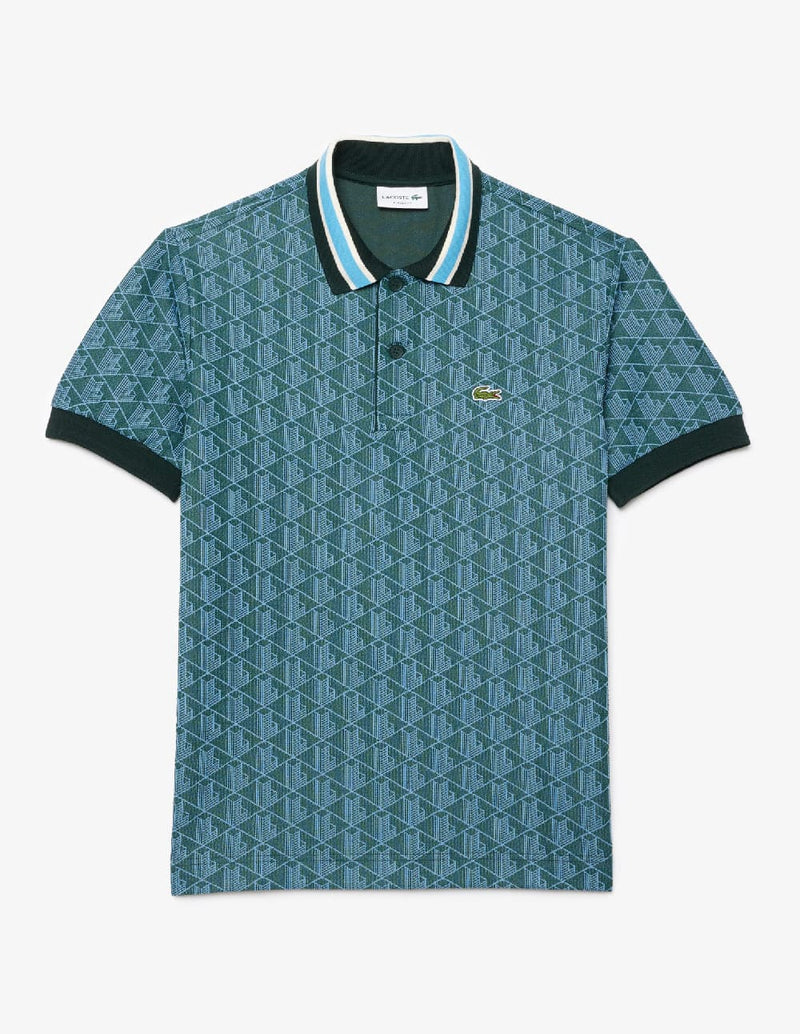 Polo Lacoste con Logo Monogram Verde y Azul Hombre