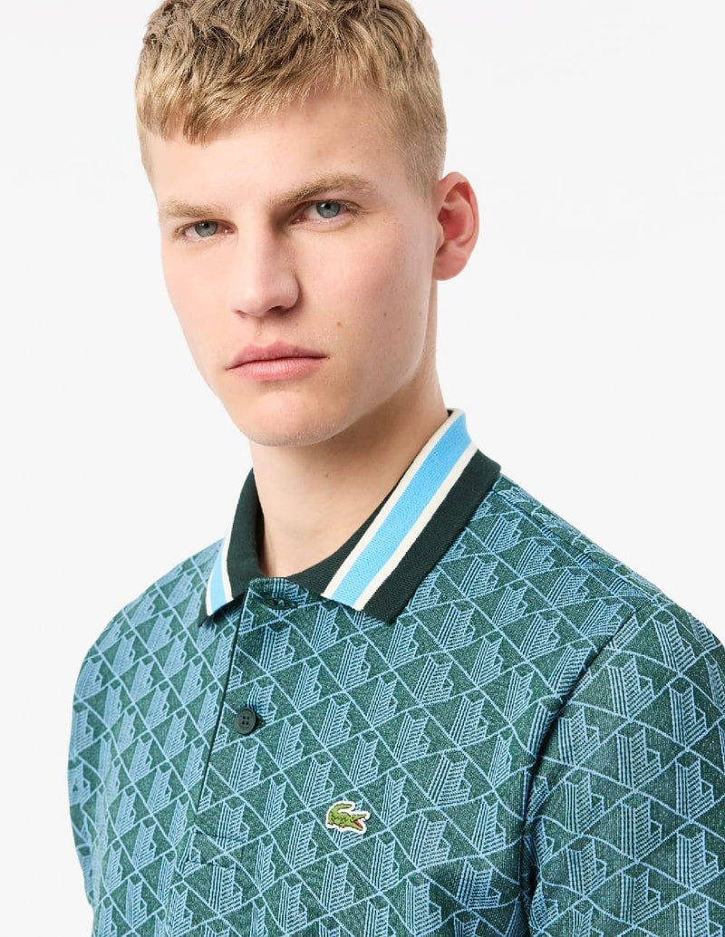 Polo Lacoste con Logo Monogram Verde y Azul Hombre