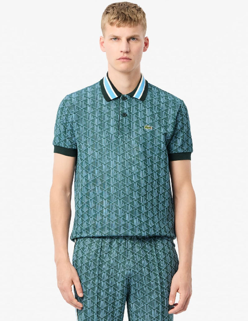 Polo Lacoste con Logo Monogram Verde y Azul Hombre