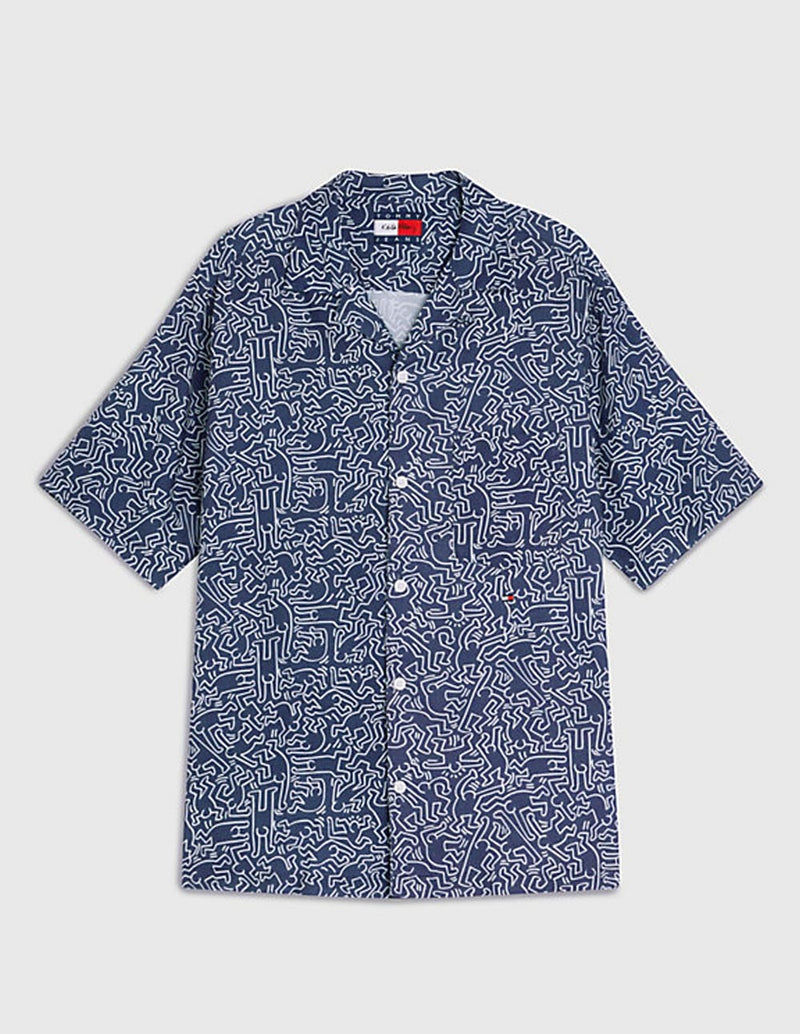 Camisa Tommy Jeans x Keith Haring Dancing Man Print Dual Gender Azul Unisex