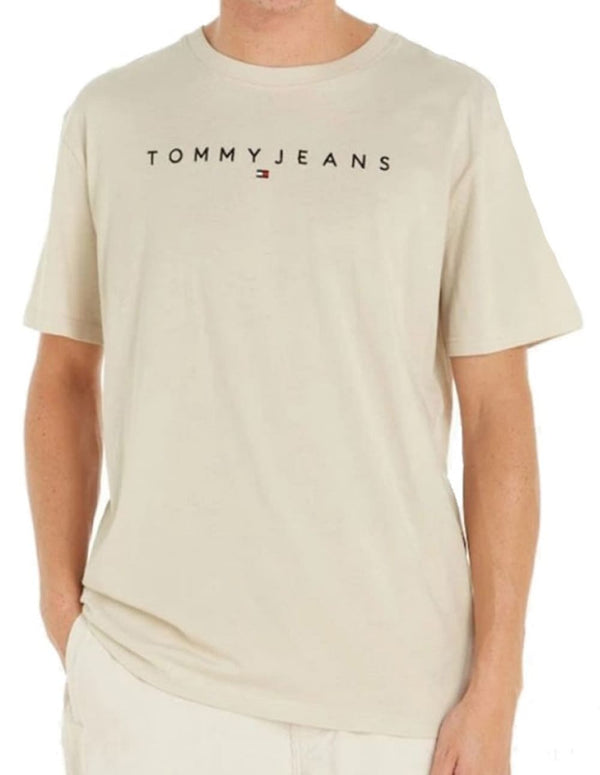 Camiseta Tommy Jeans con Logo Frontal Beige Hombre