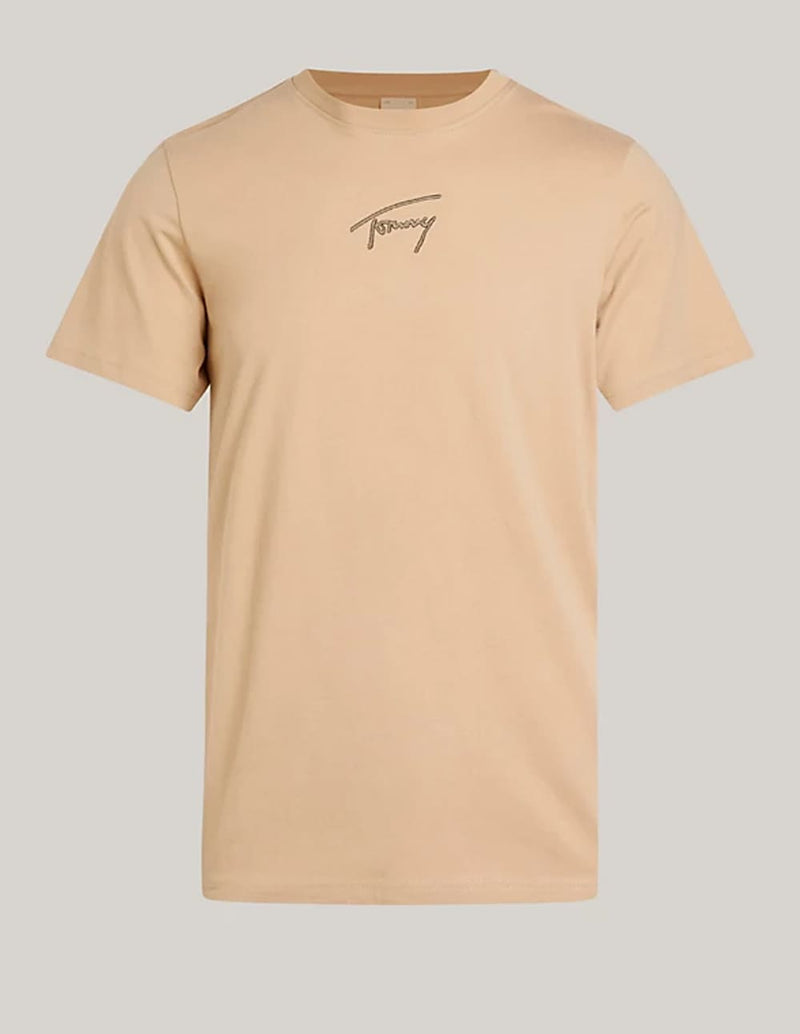 Camiseta Tommy Jeans Signature con Logo Bordado Beige Hombre