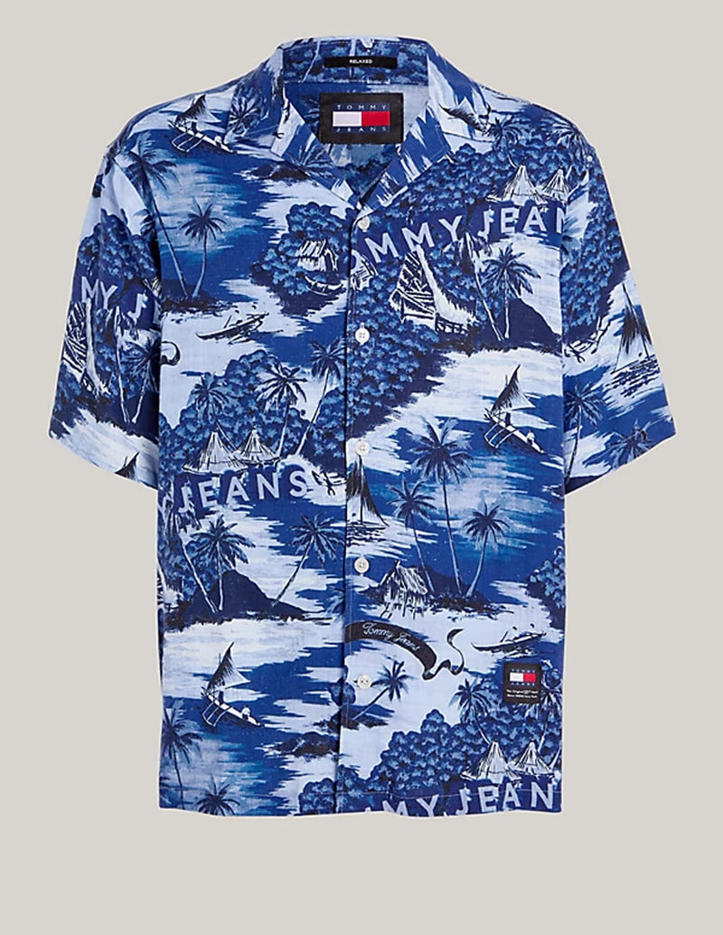 Camisa Tommy Jeans Hawaiana Azul Hombre