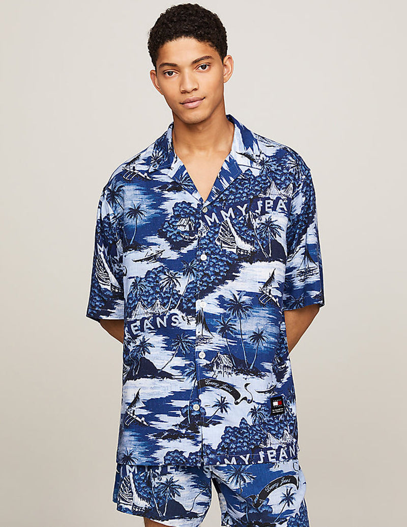 Camisa Tommy Jeans Hawaiana Azul Hombre