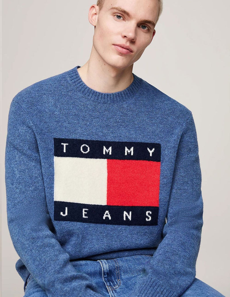 Jersey Tommy Jeans Melánge Logo Patch Azul Hombre