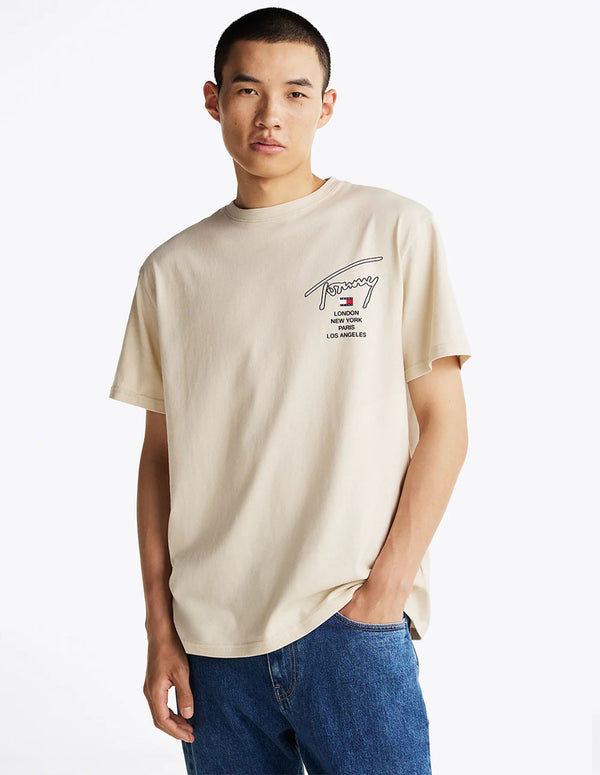 Camiseta Tommy Jeans con Firma en Espalda Beige Hombre