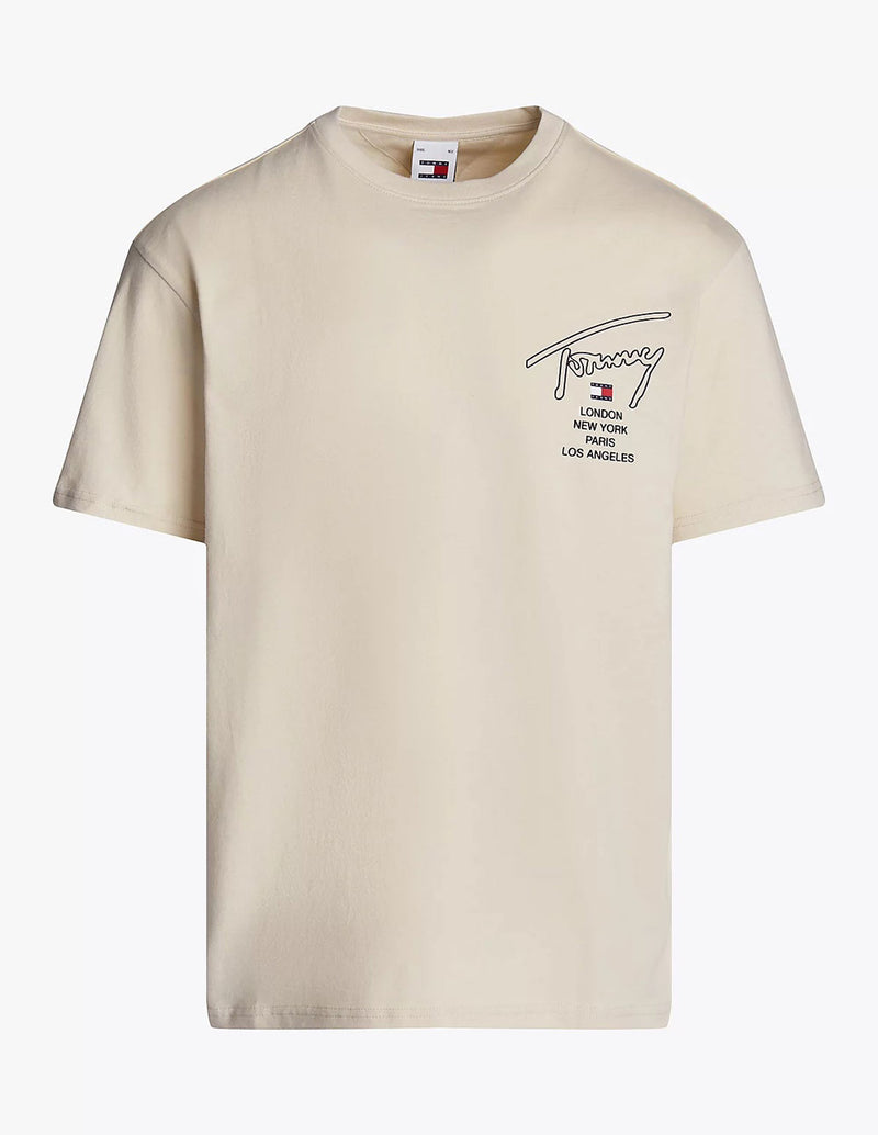 Camiseta Tommy Jeans con Firma en Espalda Beige Hombre