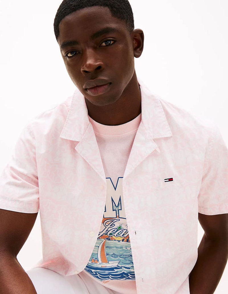 Camisa Tommy Jeans con Logo Estampada Rosa Hombre