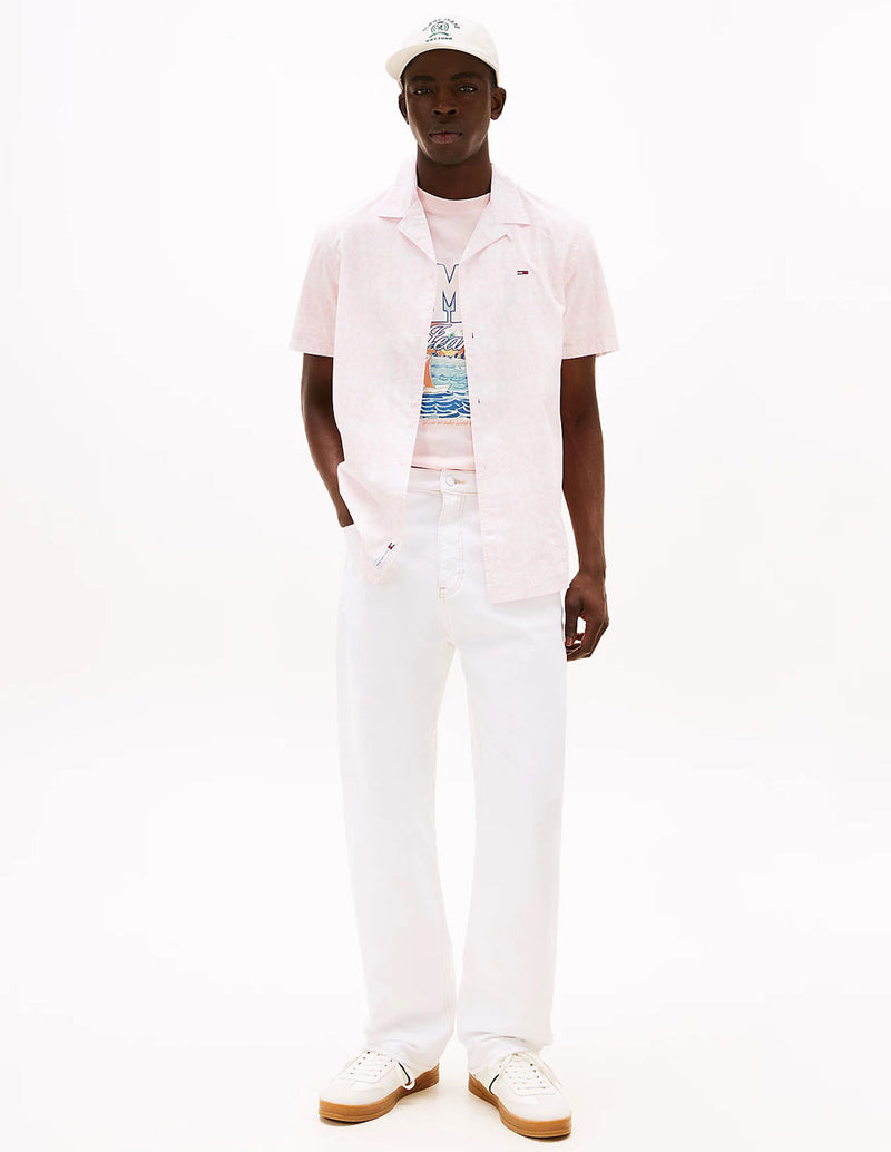 Camisa Tommy Jeans con Logo Estampada Rosa Hombre