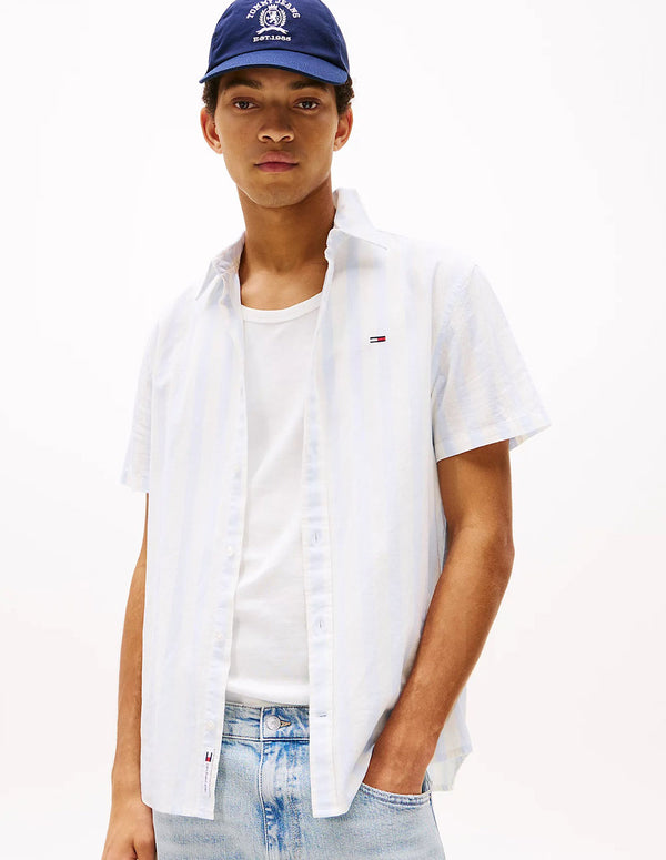 Camisa Tommy Jeans con Logo Azul y Beige Hombre