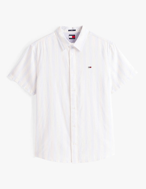 Camisa Tommy Jeans con Logo Azul y Beige Hombre