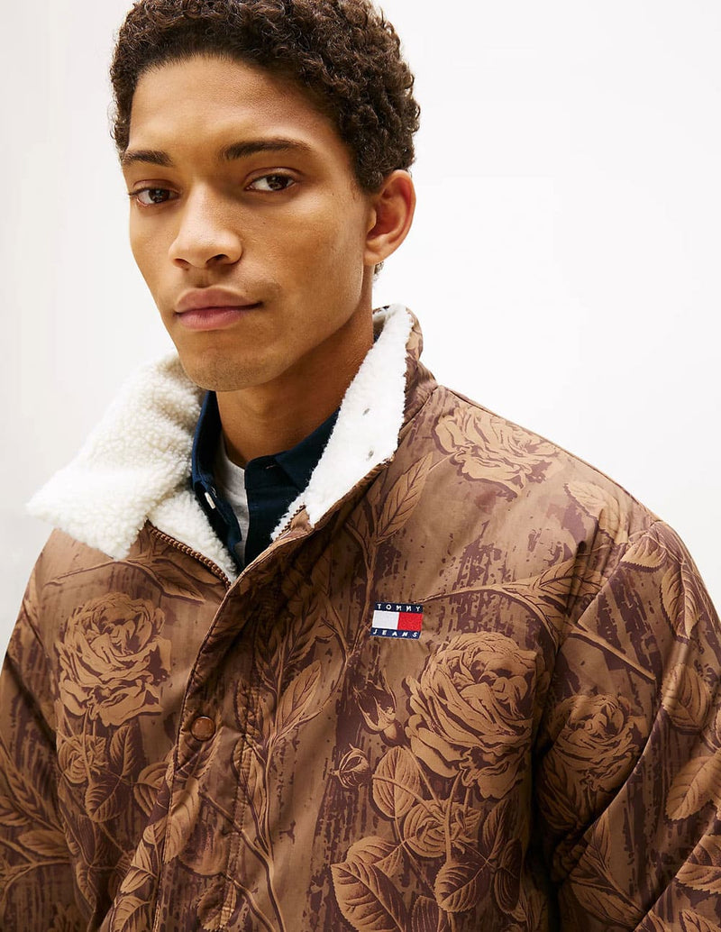 Chaqueta Tommy Jeans Reversible Teddy Relaxed Marrón y Blanca Hombre