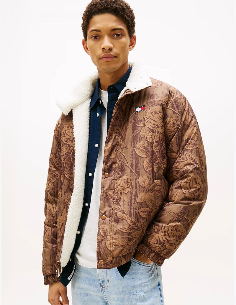 Chaqueta Tommy Jeans Reversible Teddy Relaxed Marrón y Blanca Hombre