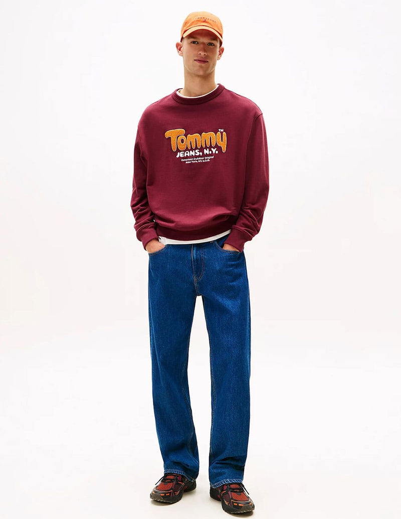 Sudadera Tommy Jeans con Logo de Rizo Burdeos Hombre
