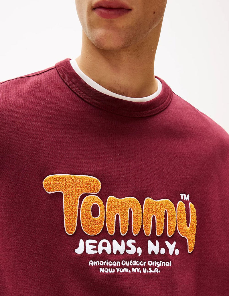 Sudadera Tommy Jeans con Logo de Rizo Burdeos Hombre