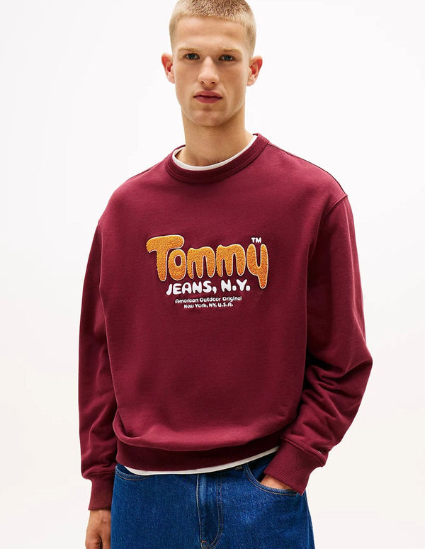 Sudadera Tommy Jeans con Logo de Rizo Burdeos Hombre