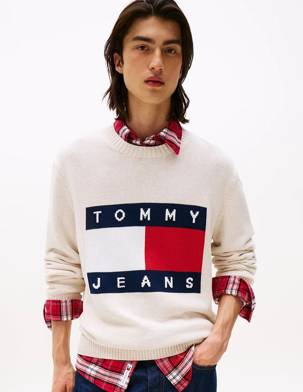 Jersey Tommy Jeans Logo Patch Beige Hombre