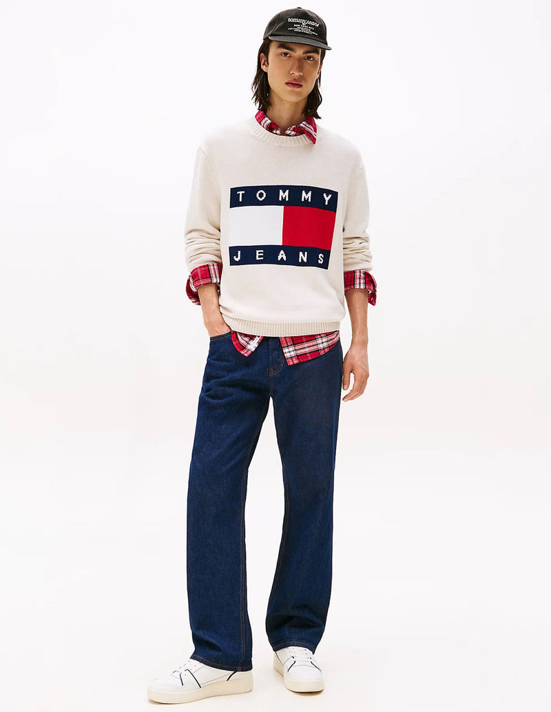 Jersey Tommy Jeans Logo Patch Beige Hombre
