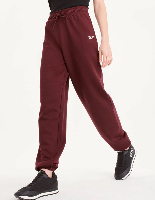 Pantalón Jogger Donna Karan con Logo Metalizado Granate Mujer