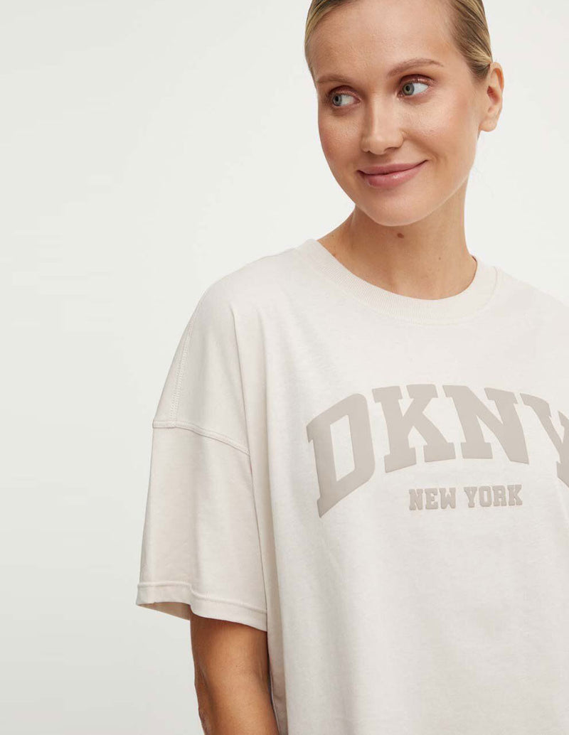 Camiseta Donna Karan con Logo Beige Mujer