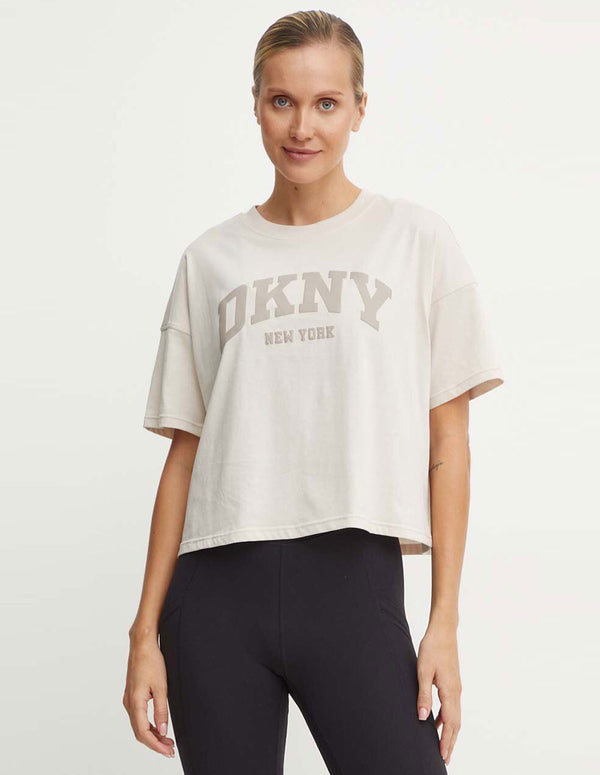 Camiseta Donna Karan con Logo Beige Mujer