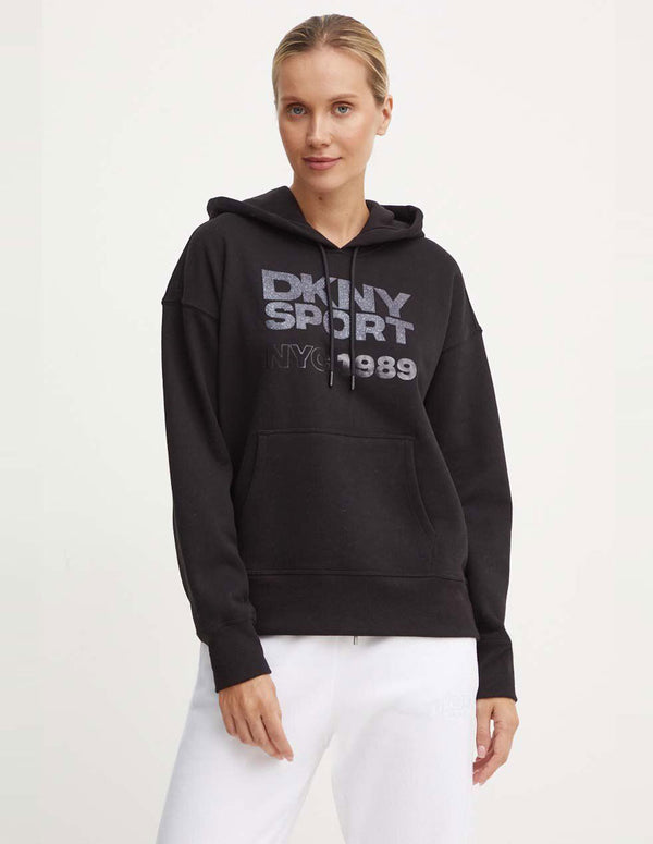 Sudadera con Capucha Donna Karan con Logo Negra Mujer