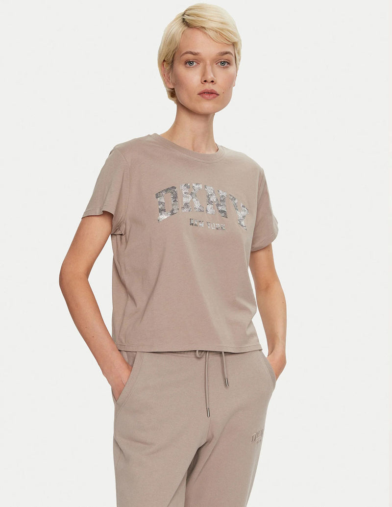 Camiseta Donna Karan con Logo Beige Mujer