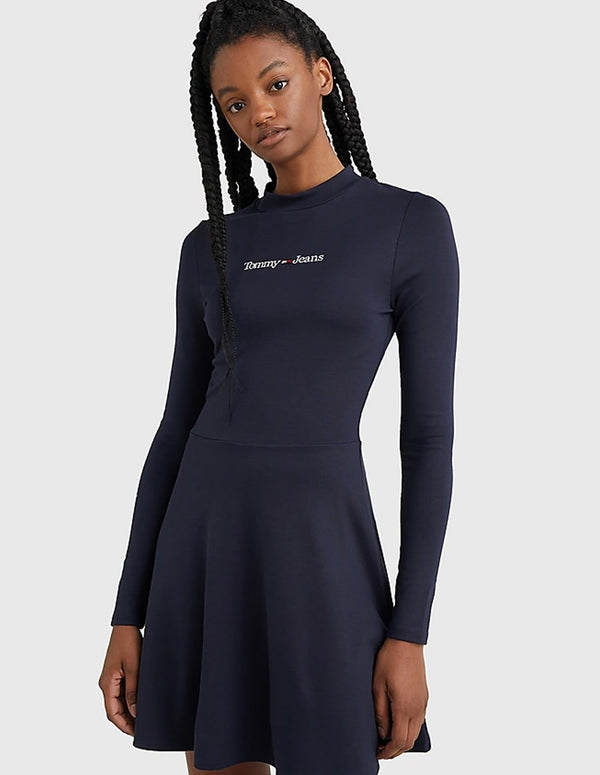 Tommy Jeans Dress with Flare and Logo Navy Blue Woman