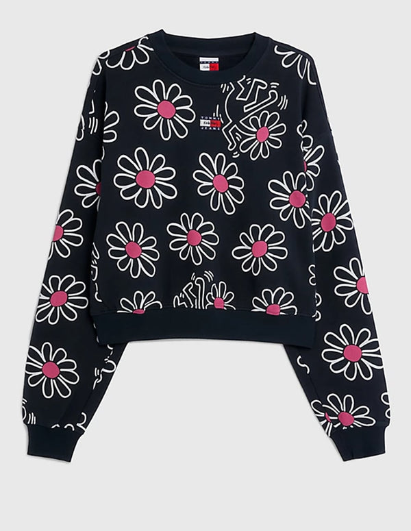 Sudadera Tommy Jeans x Keith Haring Flower Print Gris Oscura Mujer