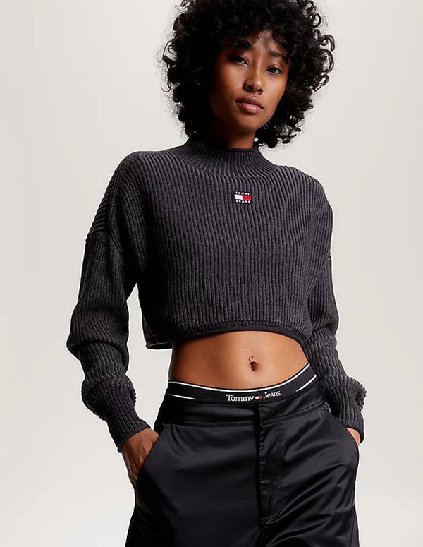 Jersey Tommy Jeans Cropped con Parche Negro Mujer