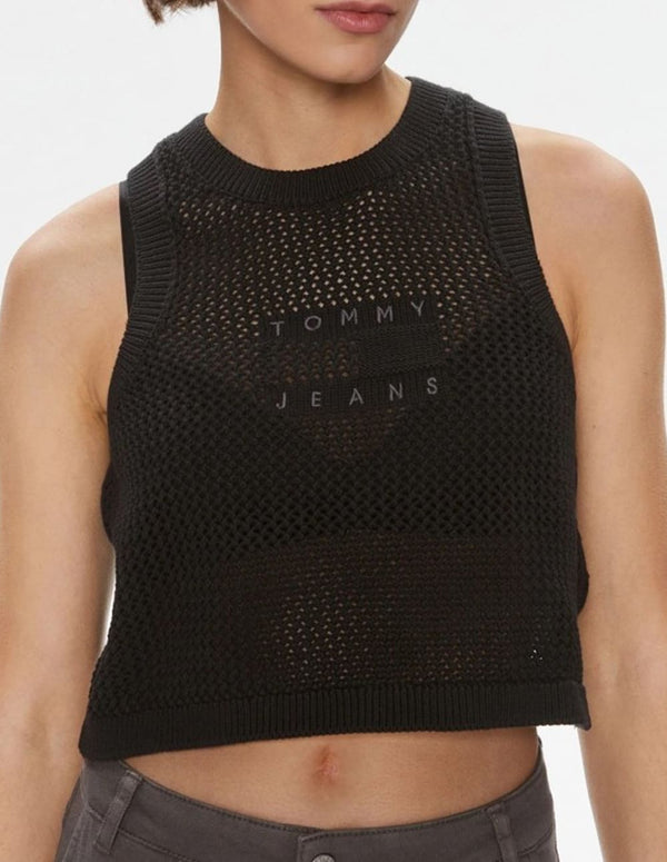 Camiseta Tommy Jeans Cropped Calada Negra Mujer