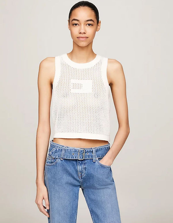 Camiseta Tommy Jeans Cropped Calada Blanca Mujer