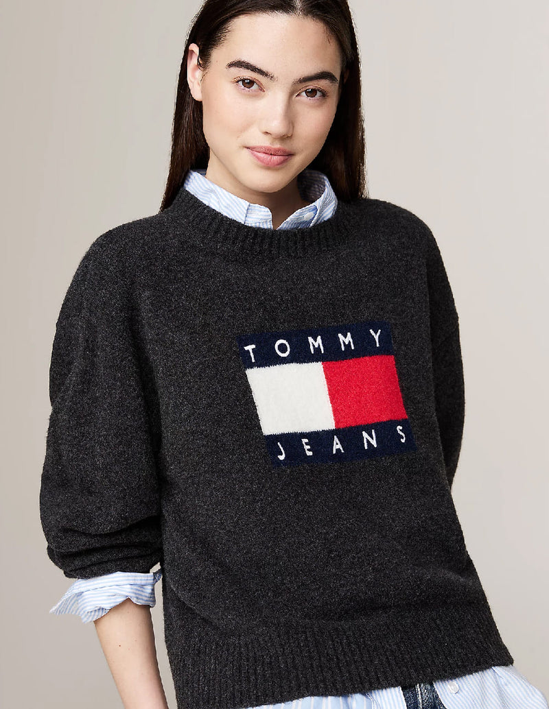 Jersey Tommy Jeans de Melánge de Lana Negro Mujer