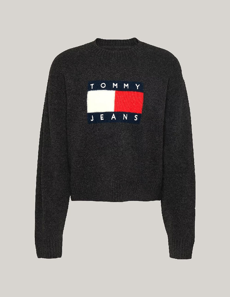 Jersey Tommy Jeans de Melánge de Lana Negro Mujer