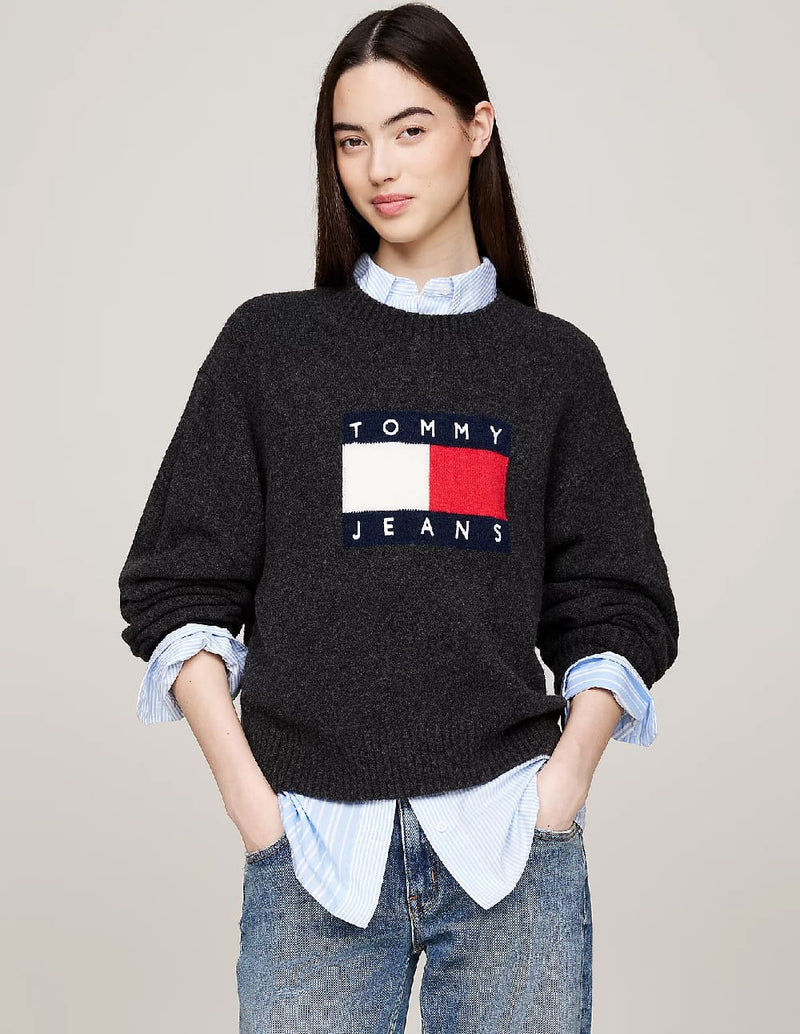 Jersey Tommy Jeans de Melánge de Lana Negro Mujer