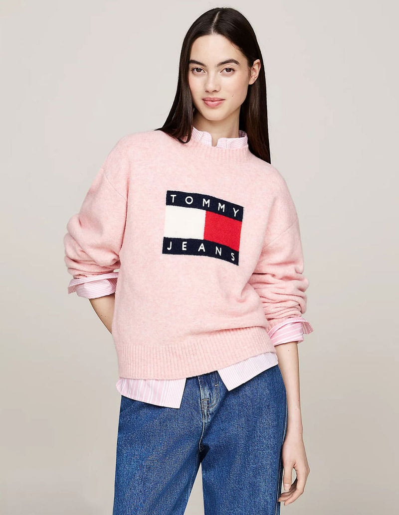 Jersey Tommy Jeans de Melánge de Lana Rosa Mujer