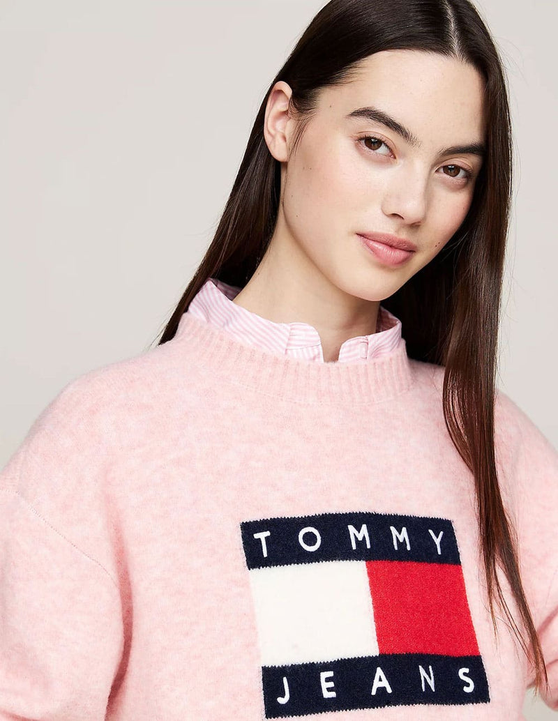 Jersey Tommy Jeans de Melánge de Lana Rosa Mujer