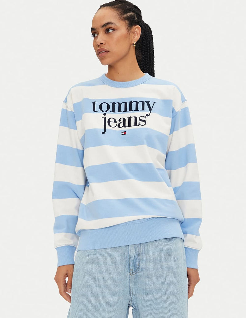 Sudadera Tommy Jeans de Rayas Azul y Blanca Mujer